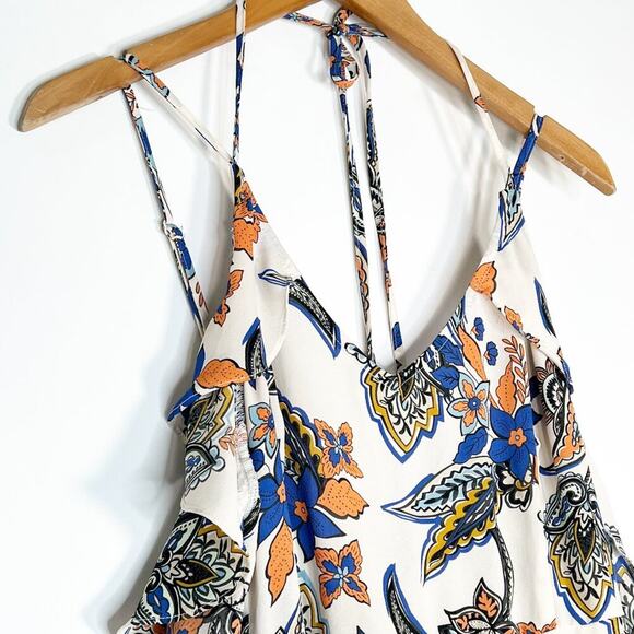 Ark & Co Boho Paisley Floral Print Ruffle Shorts Romper Cream Blue Orange - Picture 4 of 14